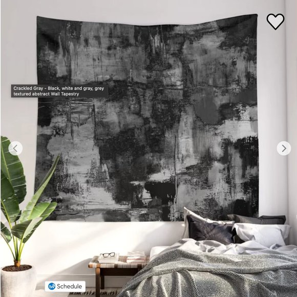 Crackled Gray - Black, white and gray, grey textured abstract Wall Tapestry - Picture 2 of 2
